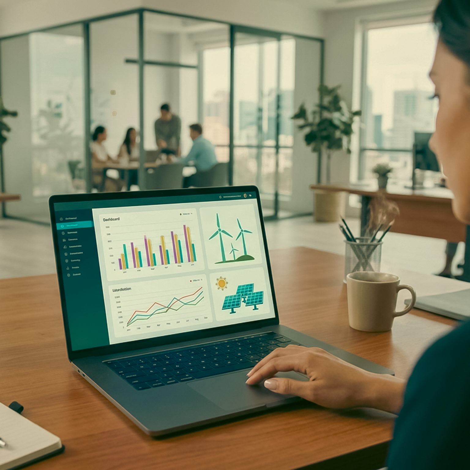 A person reviewing energy data on a computer